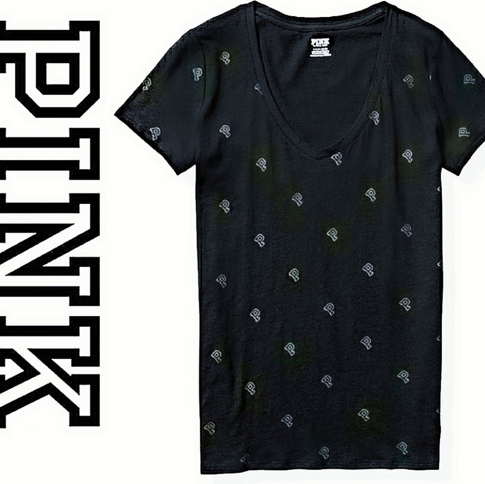 💗PINK💗VS Perfect V-neck Tee, Pure Black Logo